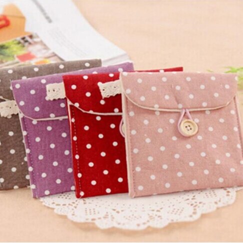 1Pc Organizer Storage Female Hygiene Sanitary Napkins Package Cotton Storage Bag Purse Case Small Polka Dot