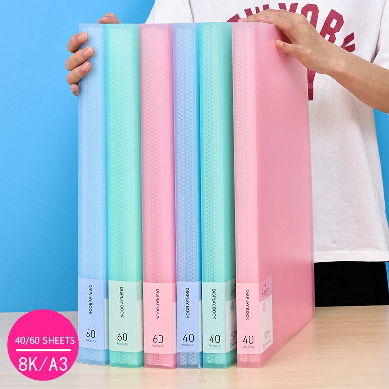 40 60 Pages A3 File Folder Painting Paper Organizer Storage Bag Document Sheet Protectors Book Display Stationery