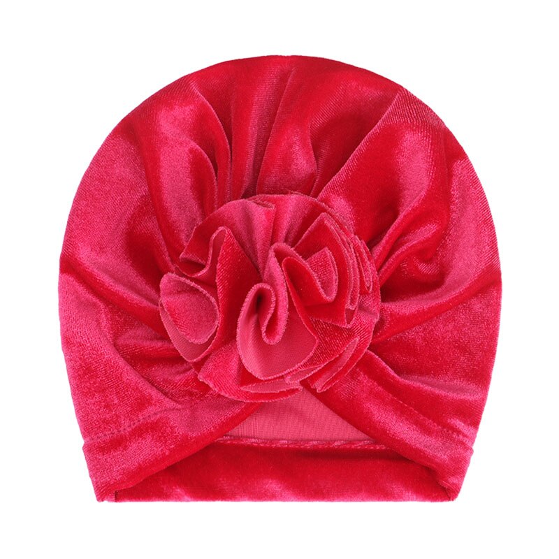 Vinter flickhatt sammetsblomma turbanhatt barnmössa babymössa för flickor hattar babymössa spädbarnstillbehör 14 färger: Fuchsia sammet