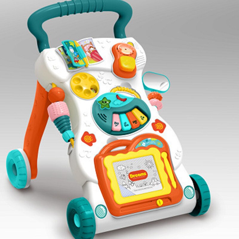 Baby walker vogn børnemusik rollator justerbar hastighed anti-rollover legetøj: C