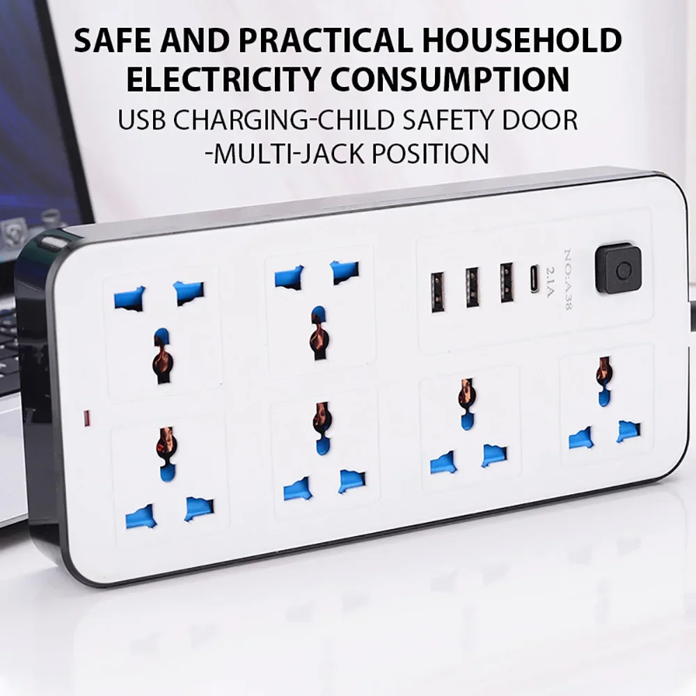 Strømuttak med flere tilkoblinger universalplugg eu usa uk stikkontakt strømskinne ac type c usb-port lade stikkontakt med 1.8m skjøteledninger