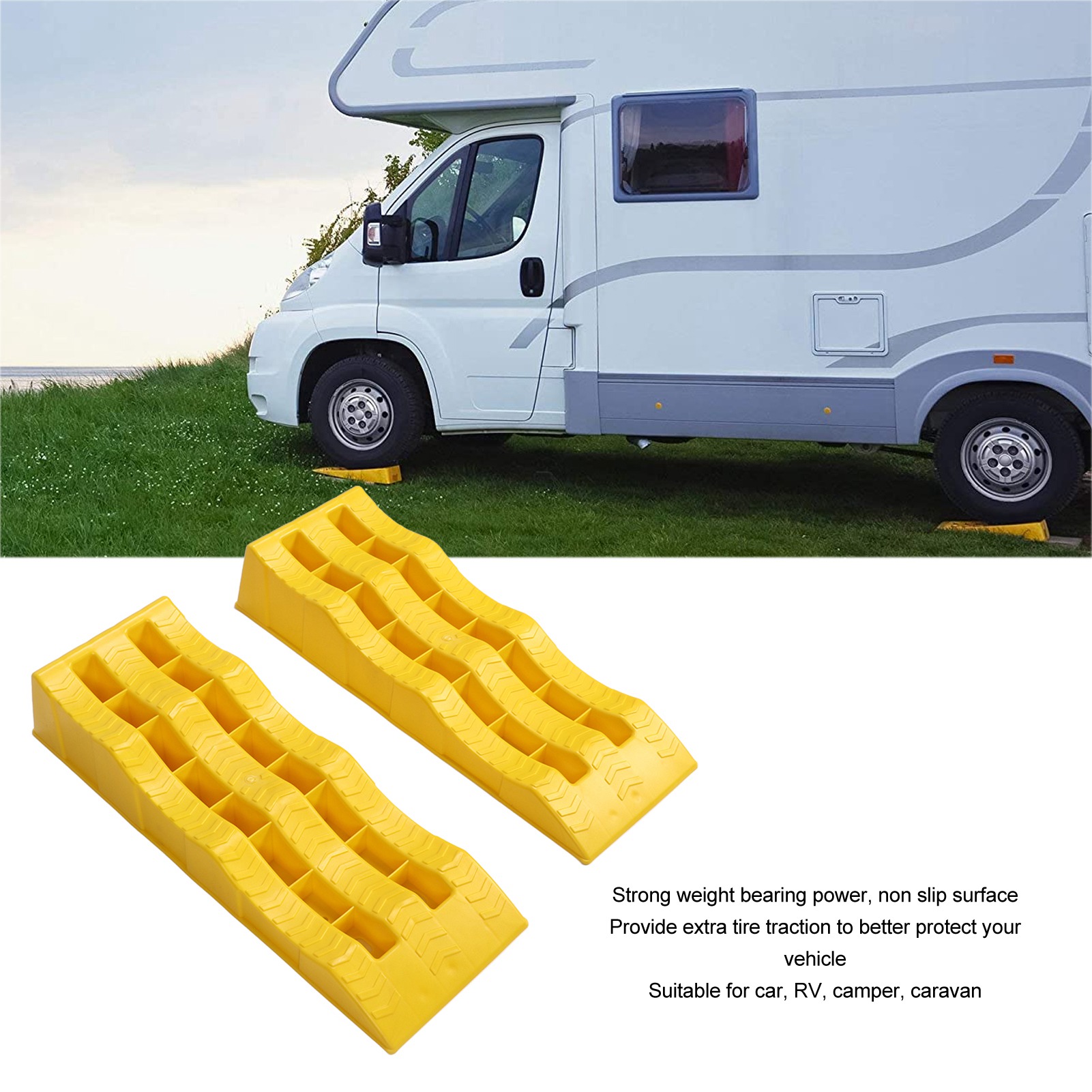 2 Stuks Camper Leveler Rv Nivellering Opritten 3 Trap Gele Aanhangwagen Camper Wiel Choks Voor Het Stabiliseren Van Ongelijke Grond En Parkeren