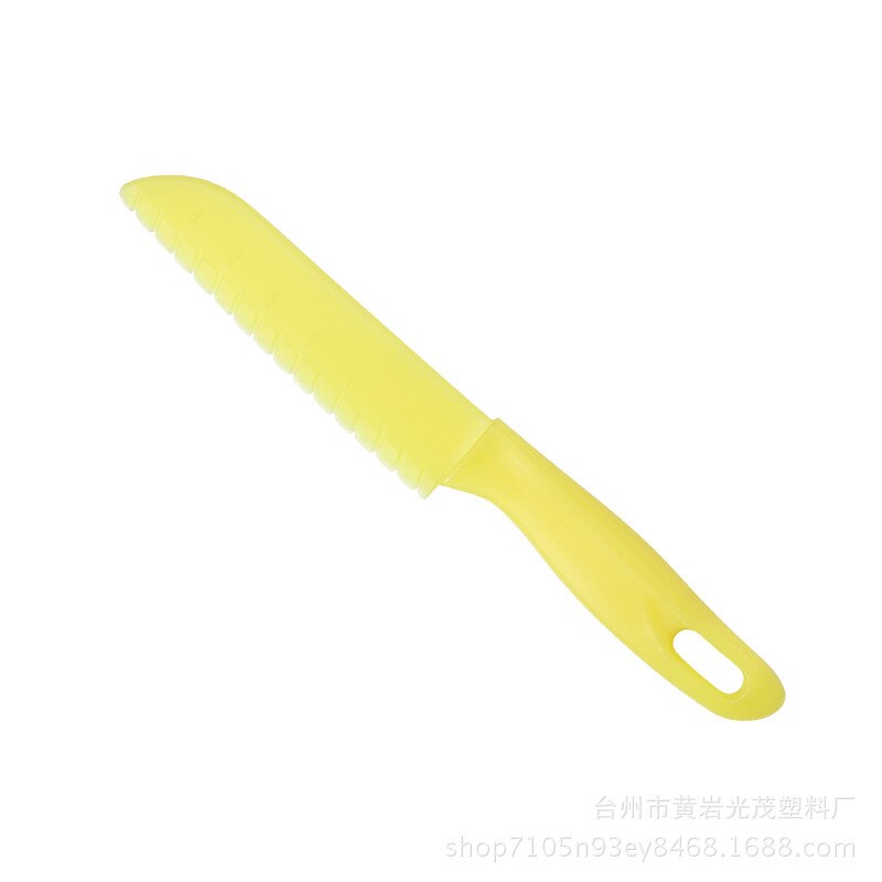 Cuchillo de cocina seguro para pan de fruta, herramientas de diente de sierra para niños pequeños, pelador de plástico para niños, cuchillos de lechuga, cortador de diente de sierra: Yellow