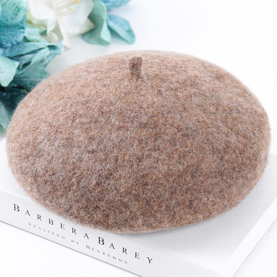 Showersmile dames warme baretten gele wollen franse baretten hoeden dames verstelbare zachte petten artistieke winter schilders hoed: Donkere kameelhoed