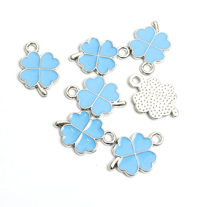 Dopamina trébol de cuatro hojas esmalte encantos 20 piezas DIY collar pulsera pendientes llavero amuleto colgantes accesorios de creativos: Pistola negra plateada