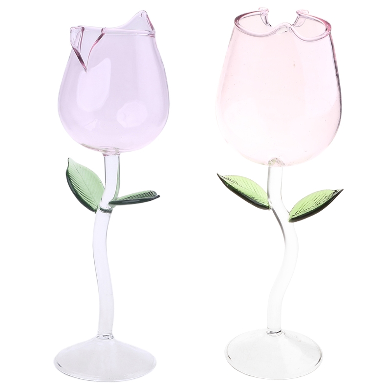 Copas de copa de flor rosa, cristal soplado a mano, flautas de champán, vino tinto con clase.