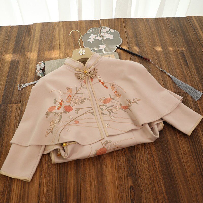 Slim Qipao +shawl Two-piece Chinese Dress Women Hanfu Traditional Robe Orientale Female Vestido Chino Autumn Cheongsams