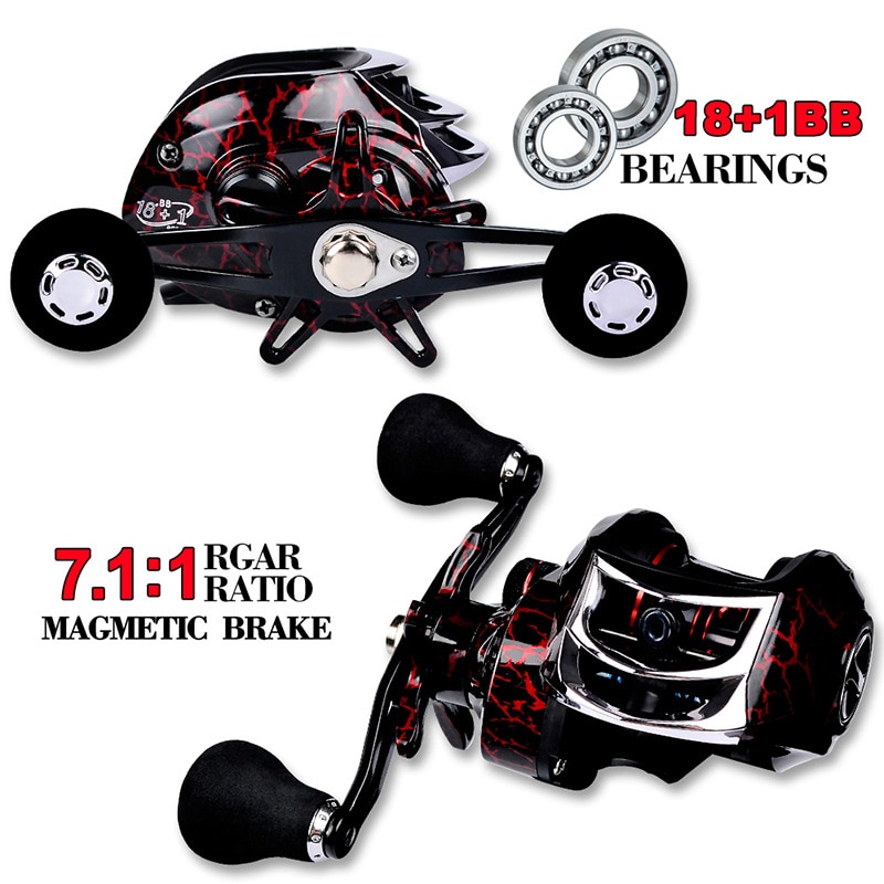 Pêche Baitcasting bobine tout métal bobine 18 + 1BB 10kg/22LB Max glisser Force rapport de vitesse 7.2:1 magnétique métal coulée pêche bobine