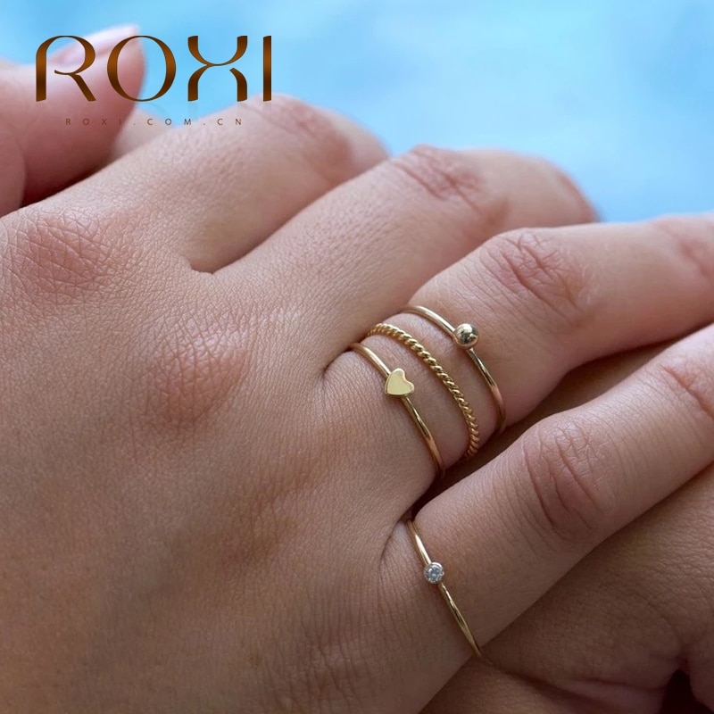 Roxi adorável coração anéis de casamento para mulheres meninas anillos minimalismo bague 925 anel de prata esterlina moda jóias pierscionki