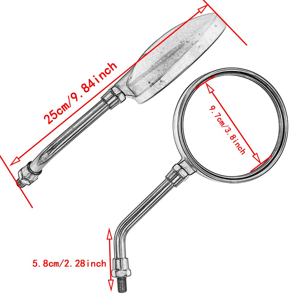 2Pcs Universal Motorcycle Zwarte Ronde Spiegel Fit Voor Meest 10Mm Draad Dia Achteruitkijkspiegel Zijspiegels