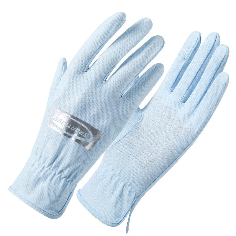 Sommer Zwei-Finger Handschuhe Frauen Dünne Atmungsaktive Tragen-Beständig kippen Gittergewebe Handschuhe Voll Finger Männer Reiten Fahren sonnencreme Handschuh: Blau / L um herum 18-19cm
