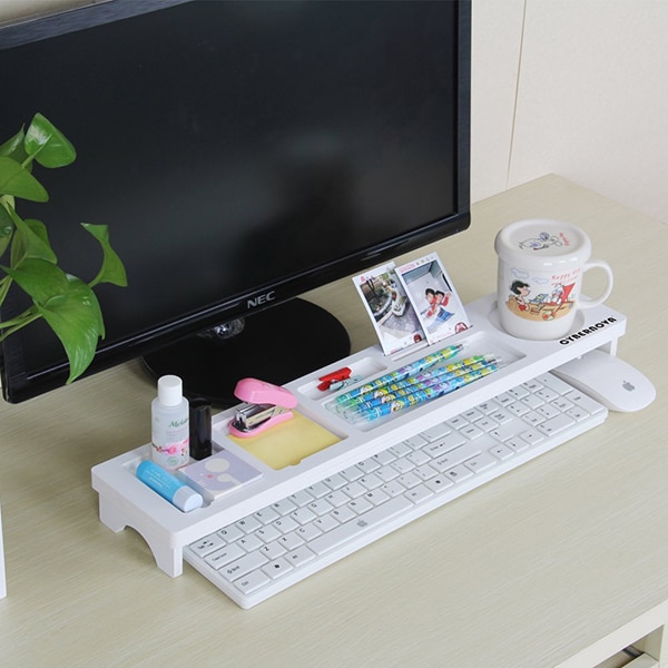 Multifunction Desktop Computer Keyboard Storage Shelf Wooden Plastic Pen Beads Home Decor Hanger