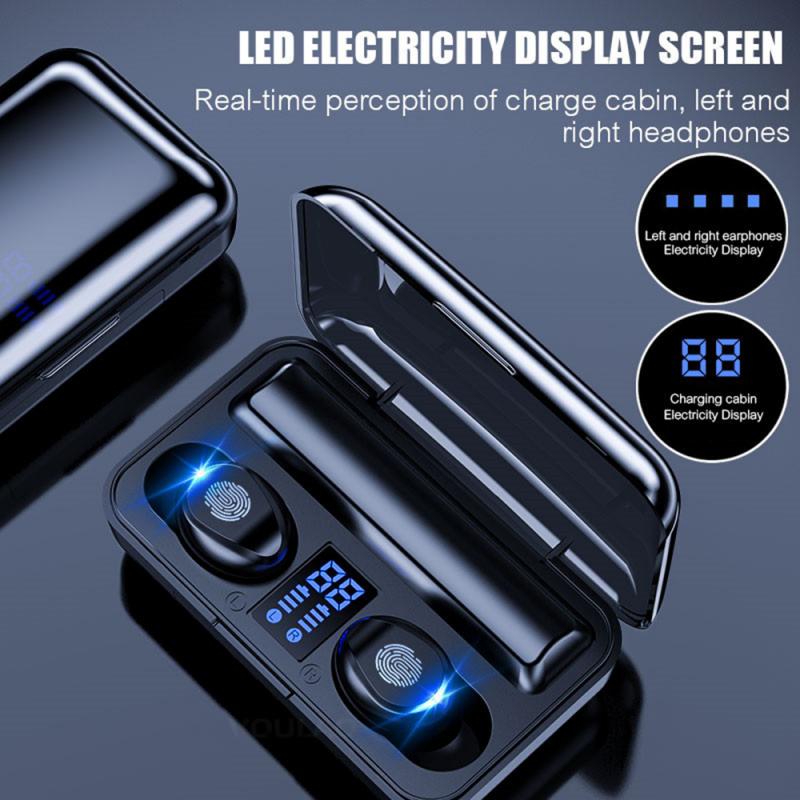 Bluetooth-ohrhörer mit 5.0 ohrhörern, 8d stereo-kopfhörer, wasserdicht, freisprechfunktion, inklusive 2000- mah-powerbank