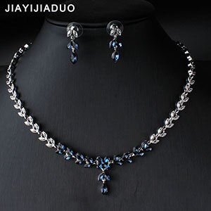 jiayijiaduo Wedding jewelry sets Bridal Necklace set for Women Exquisite green zircon jewelry set Silver color engagement: 1