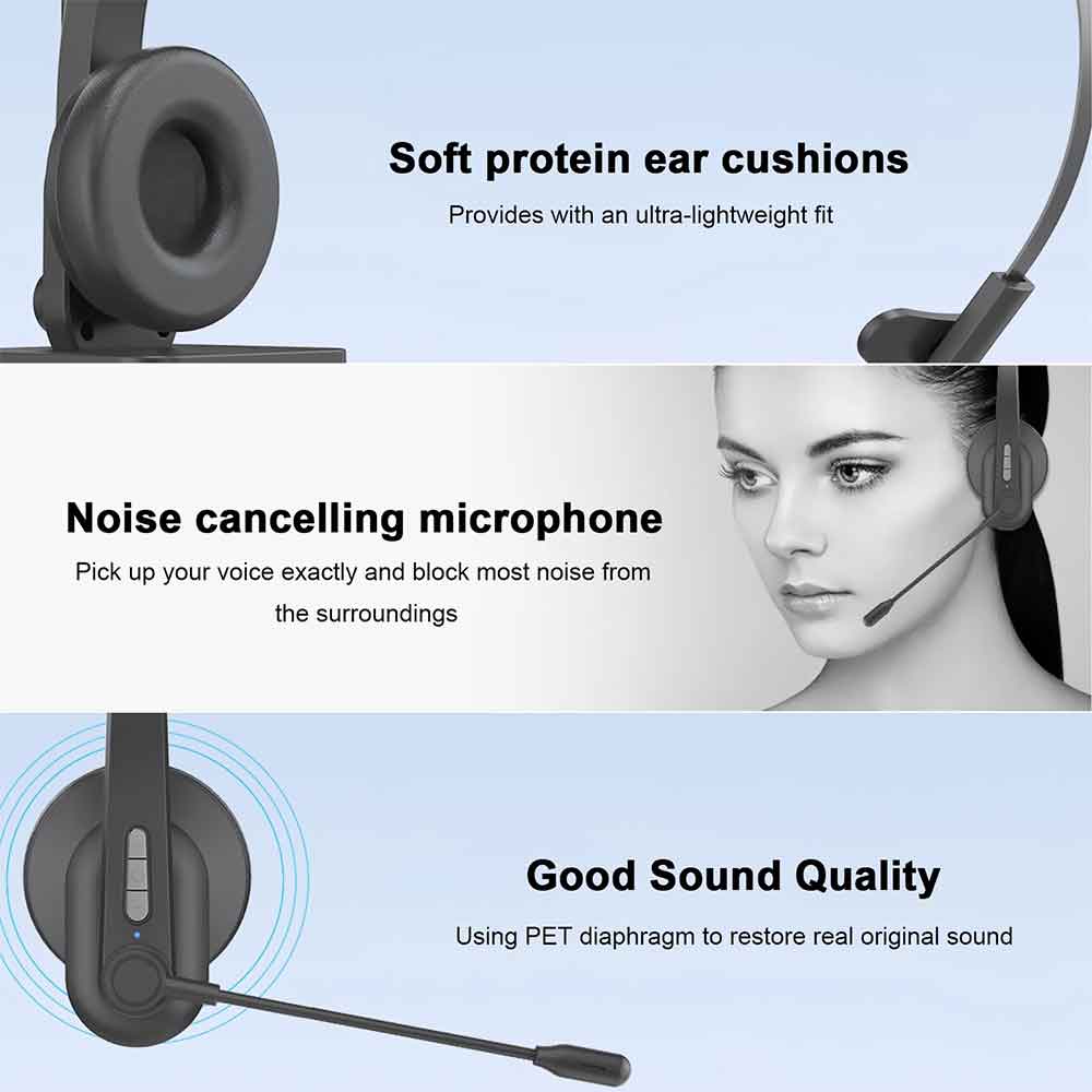 Mpow Bluetooth 5.0 Headphones with Charging Base &amp; Microphone Noise Cancelling Business Headset for Cell Phones PC Tablet Office