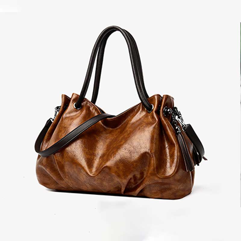 AMELIE GALANTI bolsas grandes europeas y americanas bolso de borla retro bolso de mujer de Ambiente de bolso de mano bolsas para mujeres: Marrón