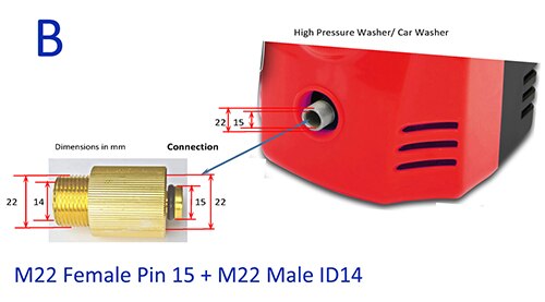Adapter til højtryksrenser til bilvaskerudgang (konvertering  m22 - id 14 to m22 - id 15 ): Brun