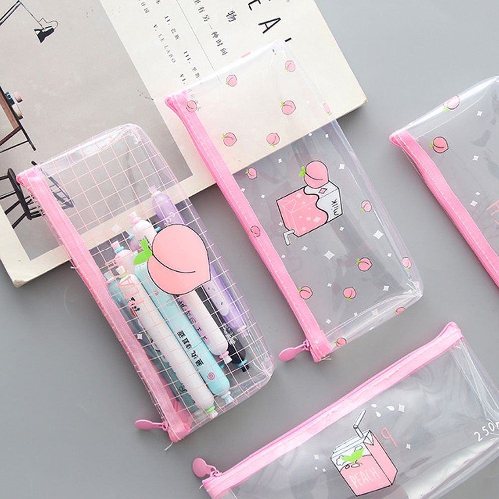 Peach Milk Transparent PVC Pencil Case Cute Storage Pencil Bag Stationery Student Pencil pouch School Pen Case School Supplies