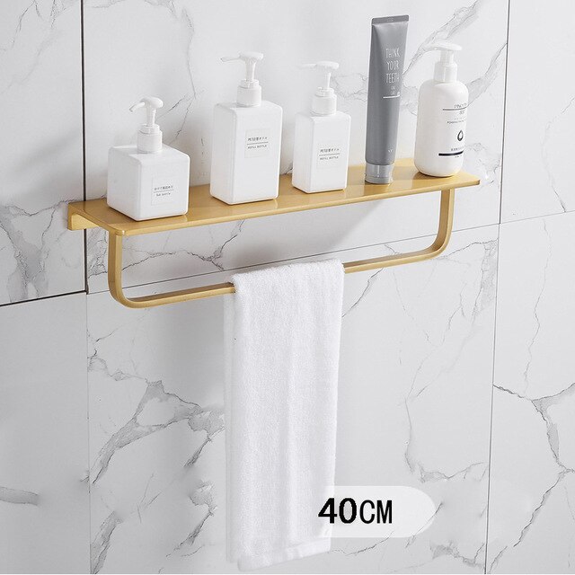 Bathroom Accessories Set Brushed Gold Bathroom Shelf,Towel Rack,Towel Hanger Paper holder,Toilet Brush Holder Bath Hardware Sets: shelf with bar 40cm