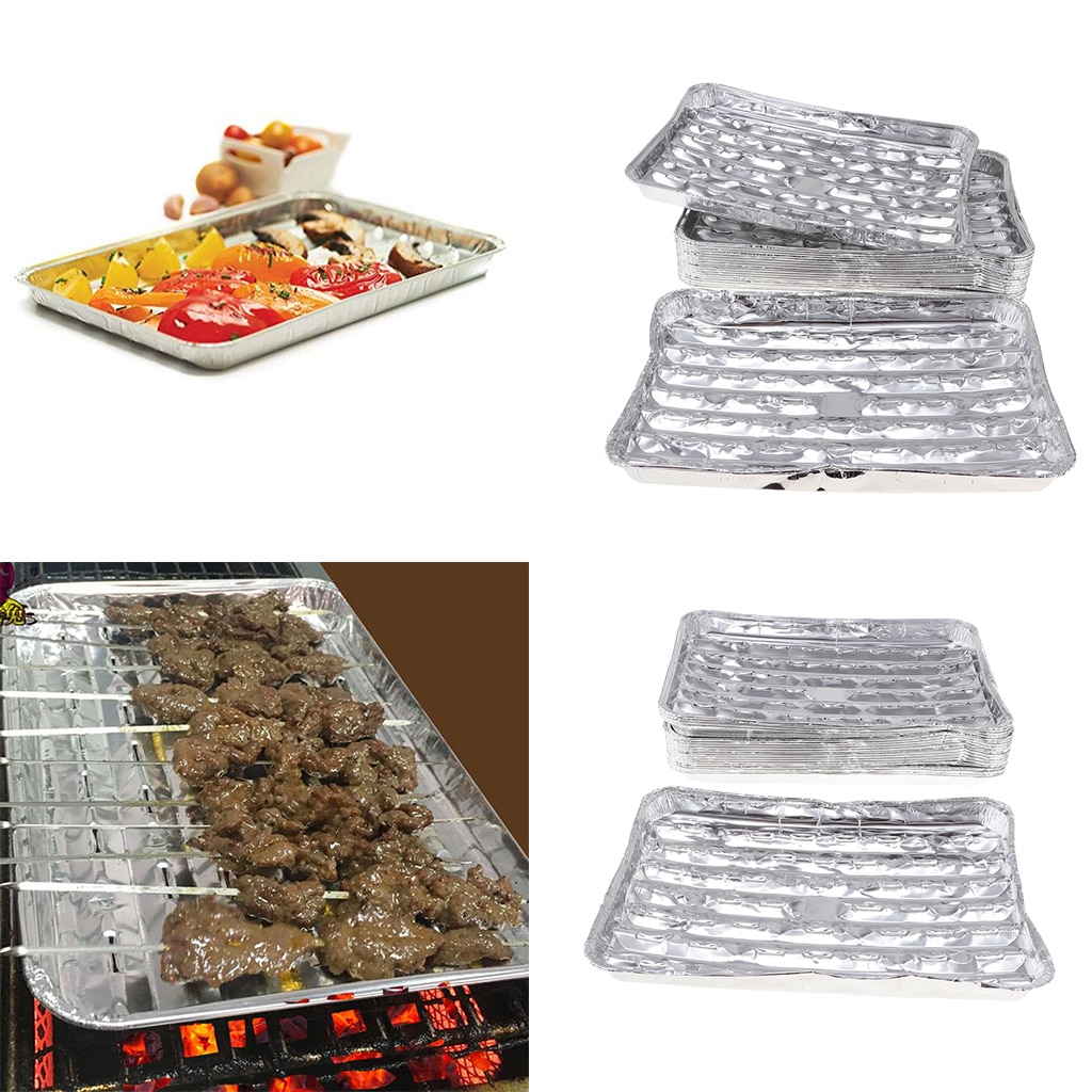 40 Stks/set Wegwerp Aluminiumfolie Pannen Barbecue Grillen Trays Bakken Plaat