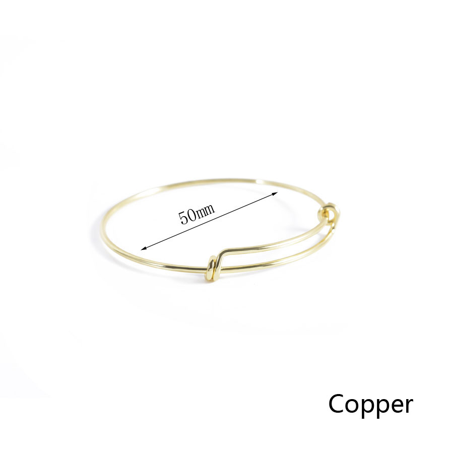 5pcs Multi Size Copper Gold Rhodium Plated Wire Charm Expandable Blank Bracelet Bangles For Women DIY Love Bangle: Gold 50mm