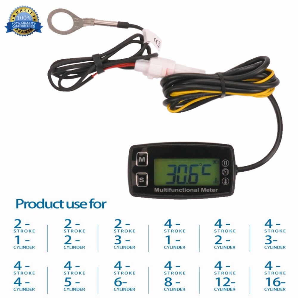 Digital LCD tachometer hour meter thermometer temperature for gas UTV ATV outboard buggy tractor JET SKI paramotor