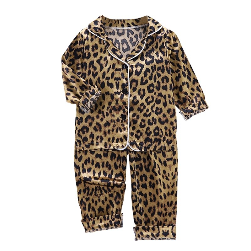 2 stk sommer baby tøj sæt børn piger drenge nattøj leopard langærmet pyjamas toppe + sove bukser sæt: 4t