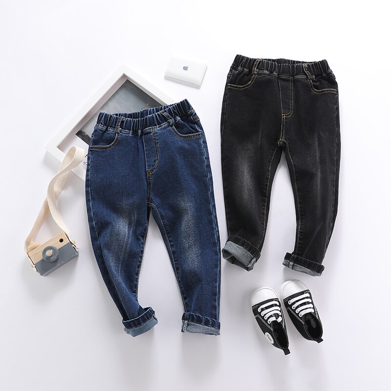 Autumn 2022 outdoor jeans elastic waist solid color slim breathable mid waist pants children's jeans