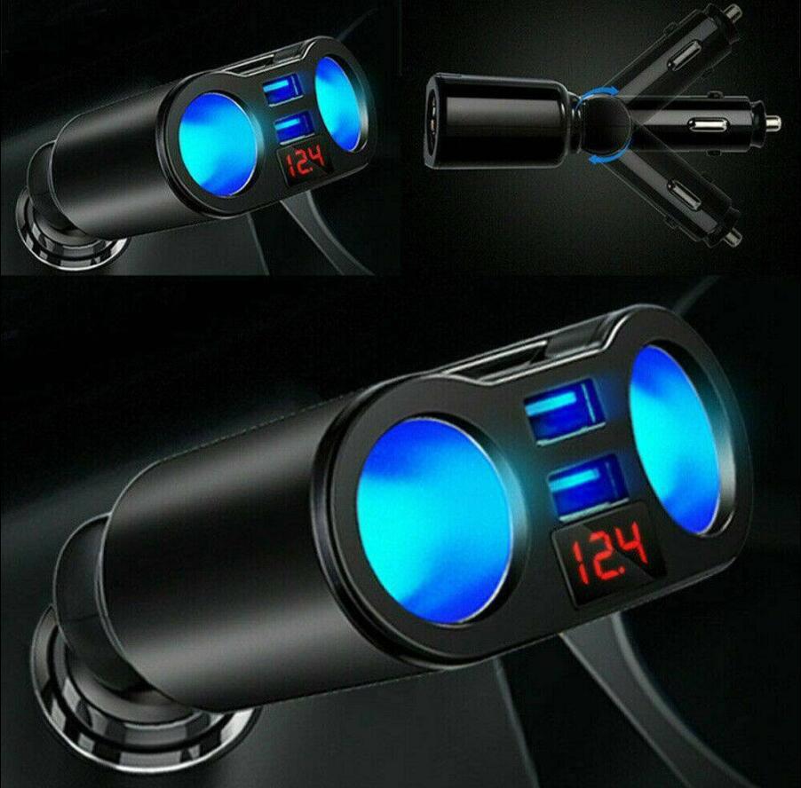 DC 12V Car Cigarette Lighter Adapter Charger 2 Way Dual Plug Socket Splitter