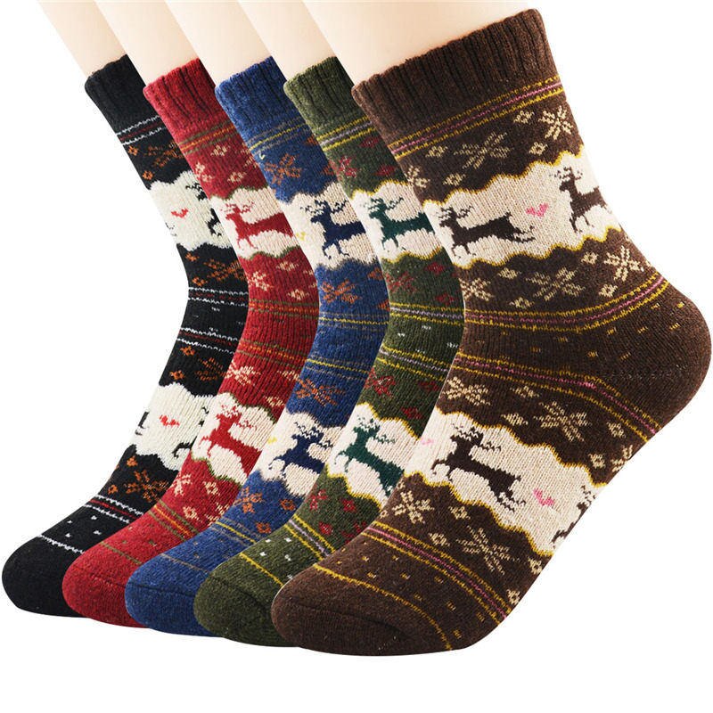 5 paires de chaussettes chaudes en laine pour femmes, chaussettes d'affaires, épaisses, de , de , en coton, rembourrées, hiver: 5 Pack J