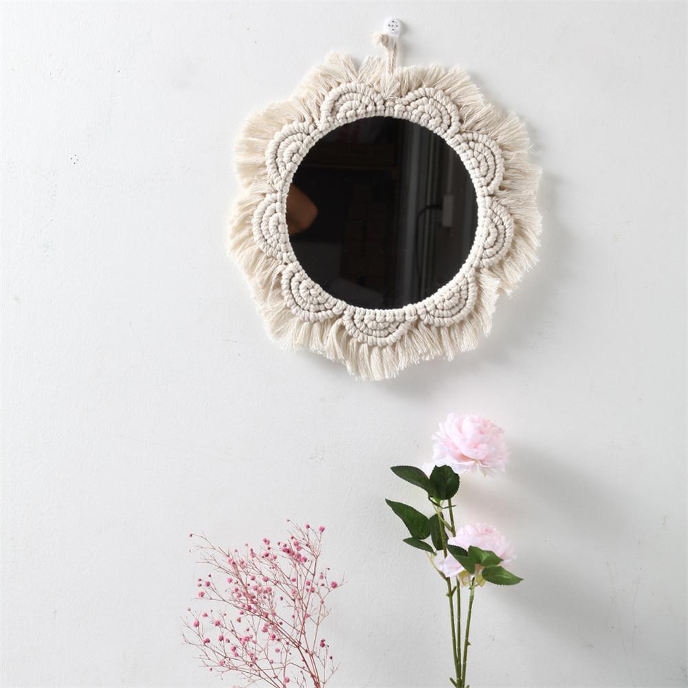 Wall Hanging Mirror Boho Round Mirror with Fringe Round Mirror Art Ornament Makeup Mirrors for Apartment Living Room Bedroom