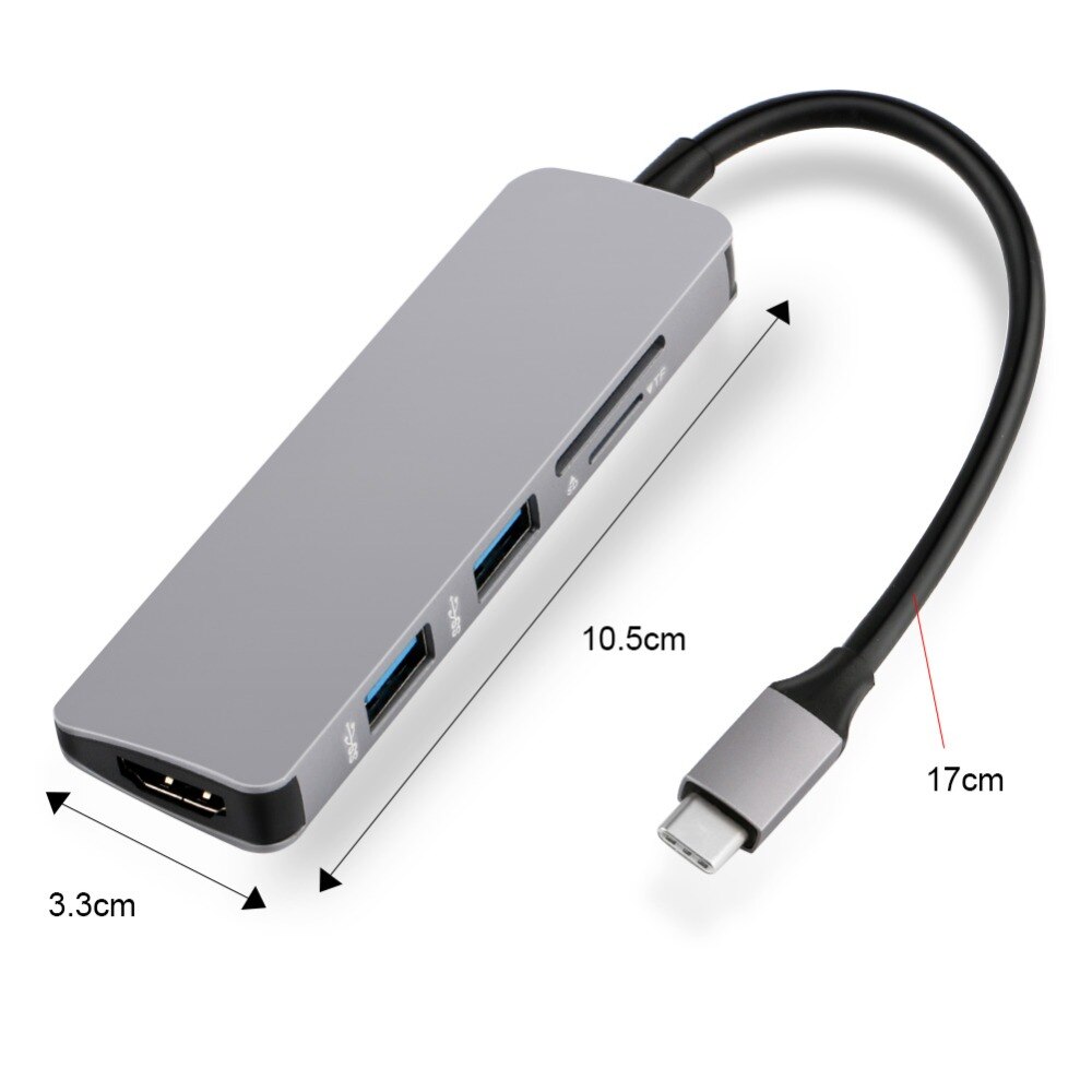 5 in1 usb c hub usb-c til hdmi micro sd / tf kortlæser adapter til macbook samsung galaxy  s9/s8 huawei  p20 pro type c usb 3.0 hub