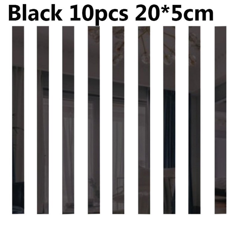 10pcs Long Rectangle Acrylic Mirror Wall Stickers Self Adhesive Removable Decals Living Room TV Back DIY Art Wall Decor: Black