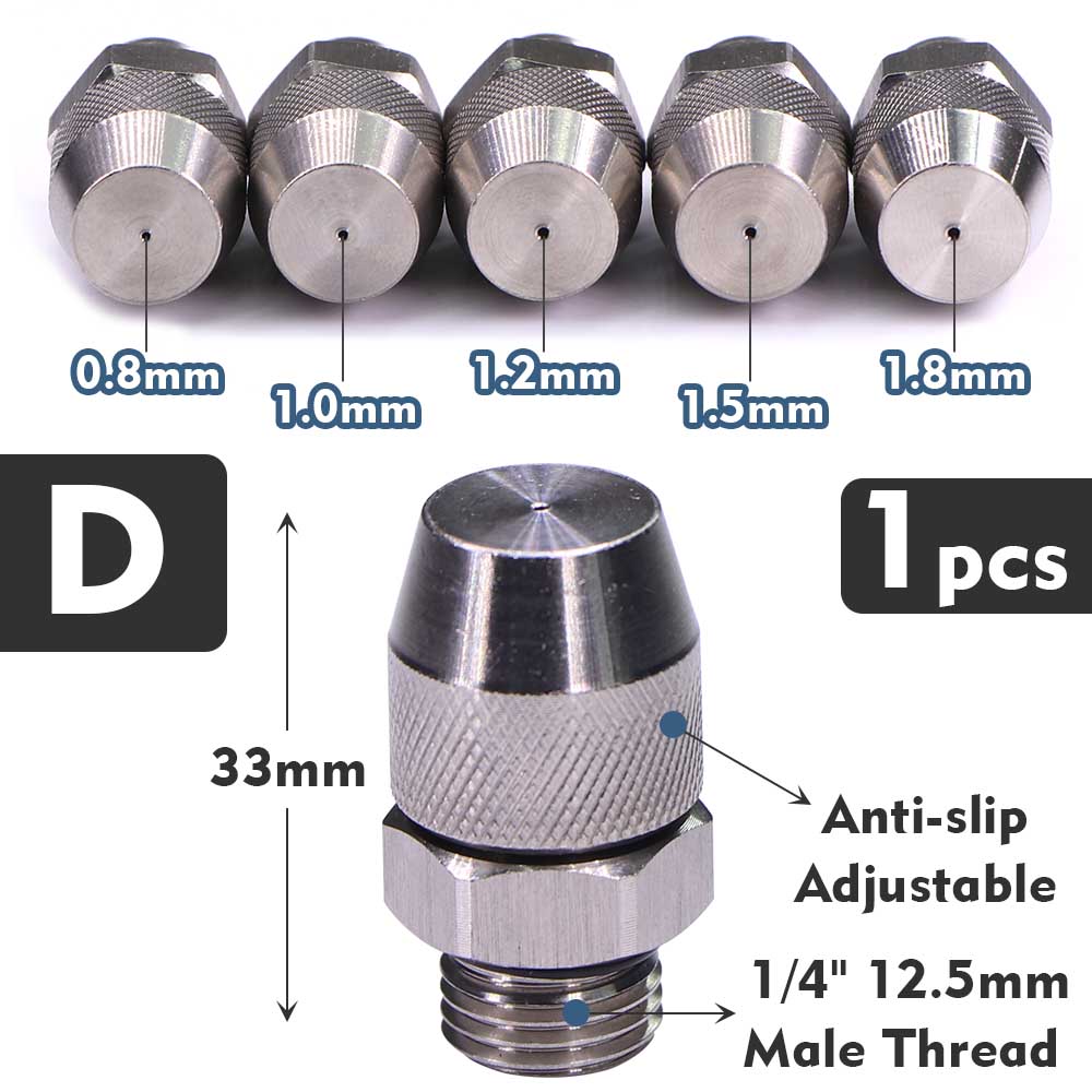 0,8–1,8 mm Nebeldüsen, verstellbares Zerstäubungssprüihr mit 1/4 Zoll 1/2 Zoll Edelstahl-Adapter, Gartenbewässerung, Kühlung, Bewässerung: verrotten / 3/4''