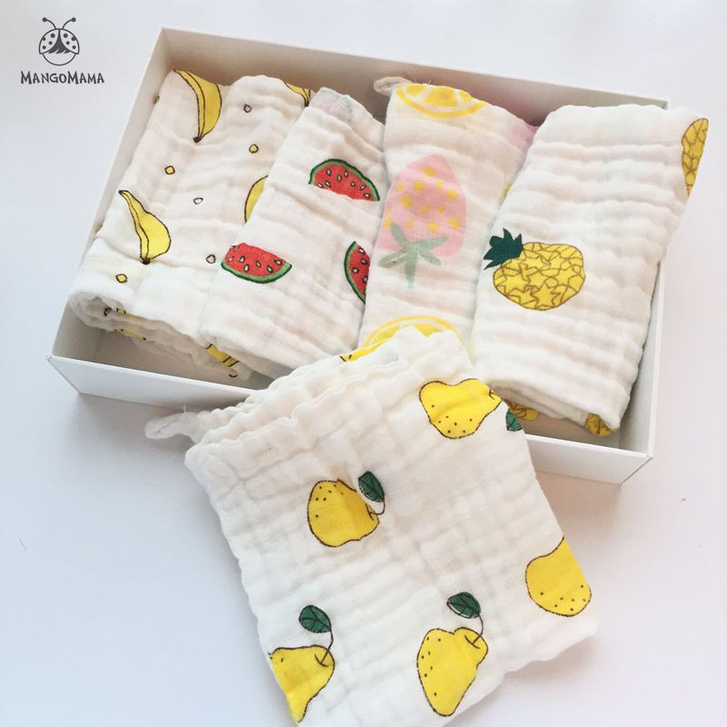 5 stks/partij Baby Zakdoek Vierkante Fruit Patroon Handdoek 28x28cm Mousseline Katoen Baby Gezicht Handdoek Veeg Doek
