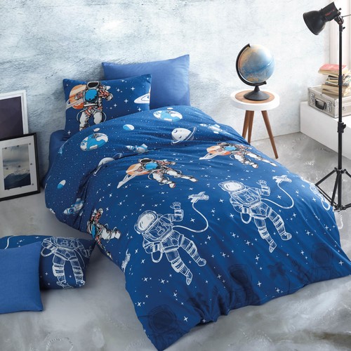 Astro bleu unique housse de couette ensemble enfants Alien lune