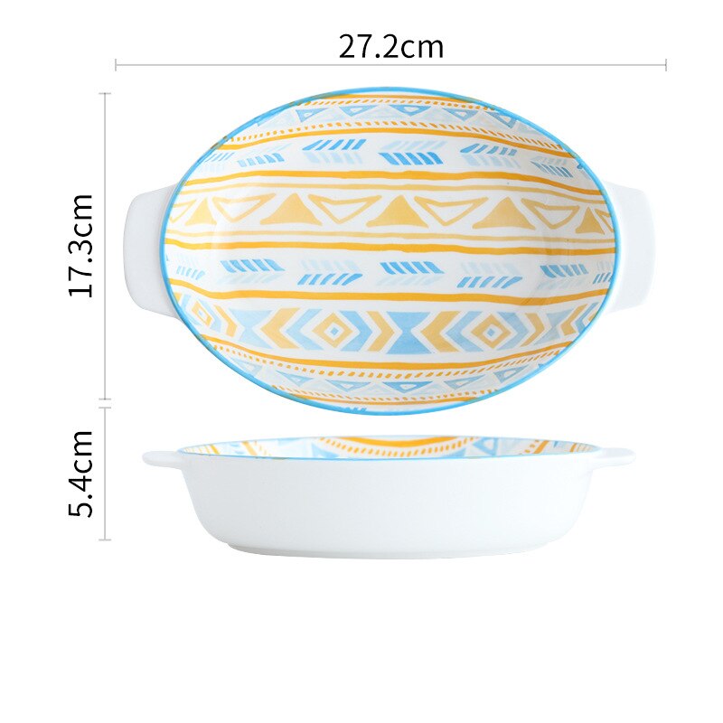 11 Inch Artistic Round Baking Bowl Binaural Cheese Risotto Plate Cutlery Baking Tray Plates for Food Christmas Plate: I