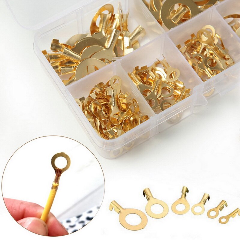 Brass Non-insulated Crimp Terminals Connectors 3.2mm-10.2mm Cable Wire Connectors Golden 150pcs / Set Wire Terminator