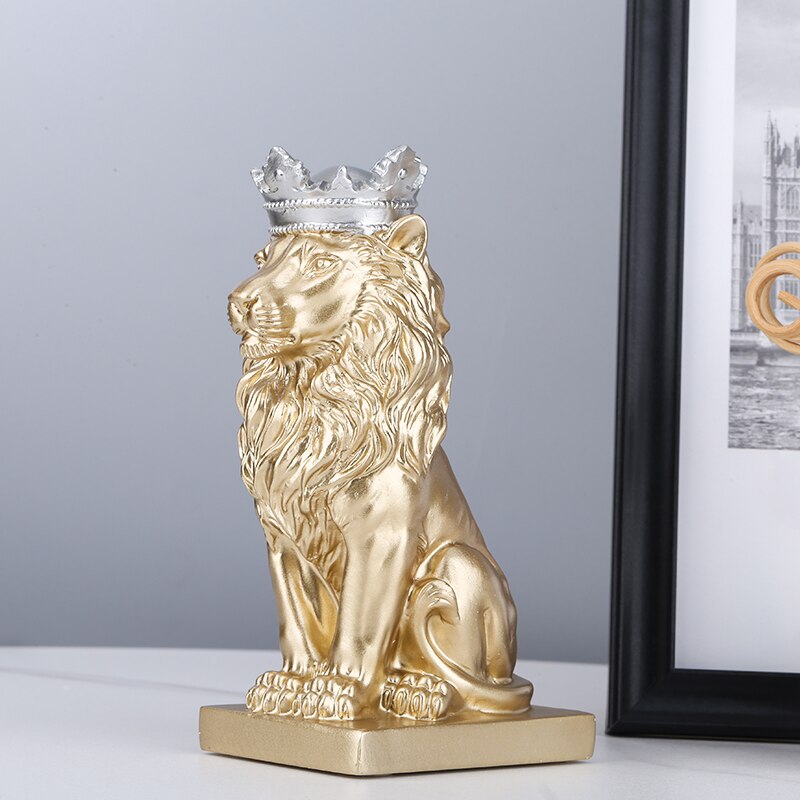 Modern Crown Lion Sculpture Nordic Resin Male Lion Statues Home Office Bar Decoration Art Abstract Animal Ornaments Decor: gold