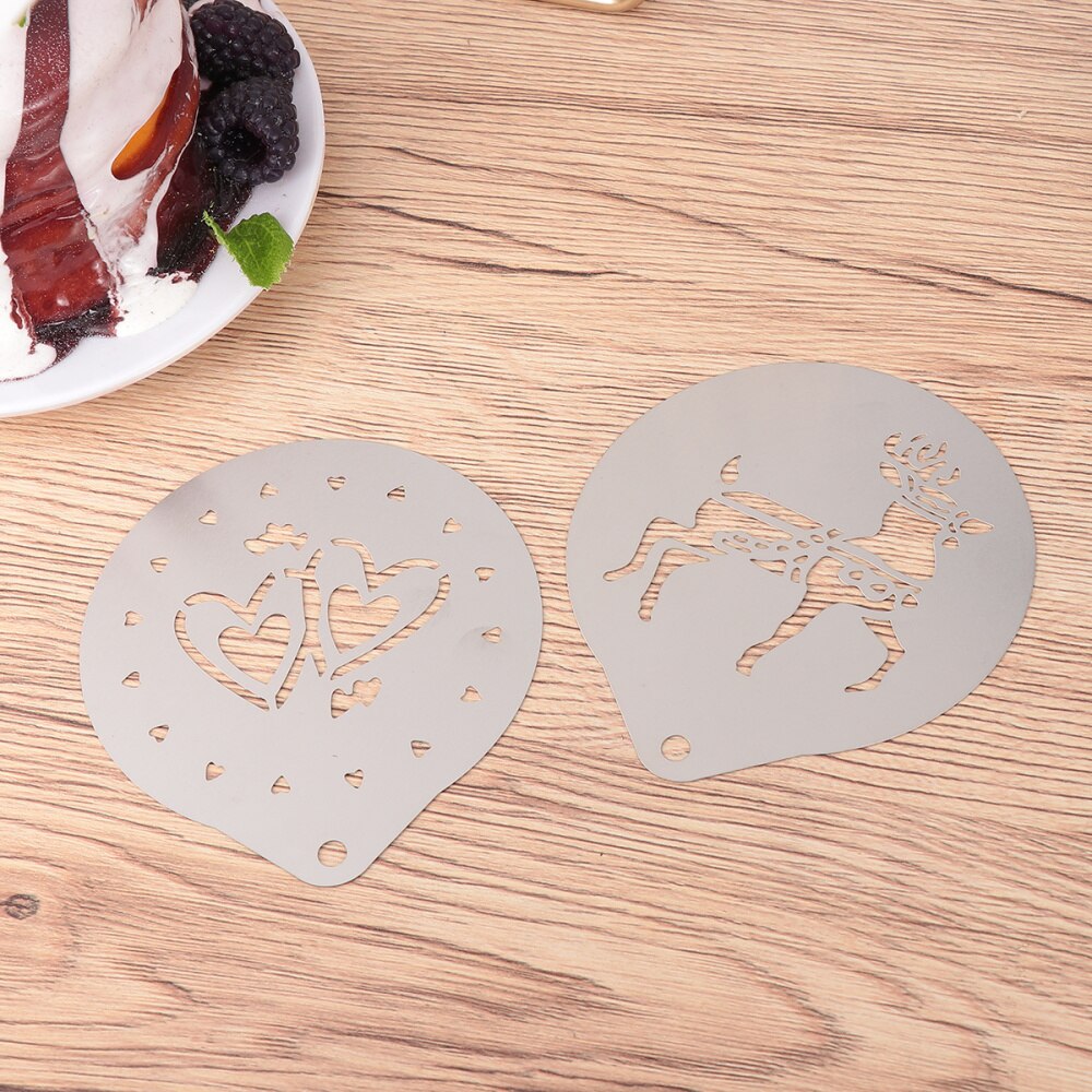 1 Set of 6pcs Coffee Stencils Stainless Steel DIY Cappuccino Latte Milk Foam Art Template Printing Model (Assorted Style 1): Silver Set 6