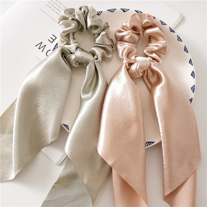 Cinta larga de seda brillante para mujer y niña, bandas elásticas para el cabello, nudo de lazo, soporte para cola de caballo, lazos para el cabello, accesorios para el cabello