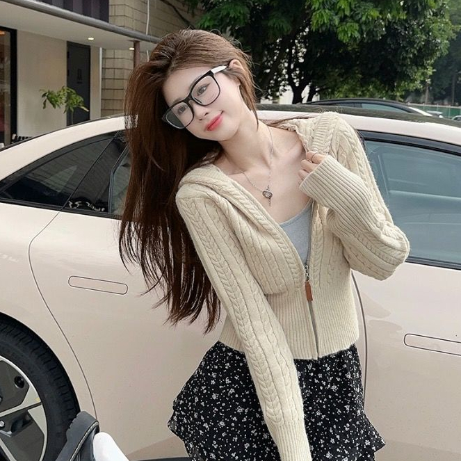 Preppy Style Twist Cardigan Women Autumn Clothing Hooded Sueter Mujer Casual All Match Knitted Solid Sweater Tops Pull Femme: XXL / APRICOT