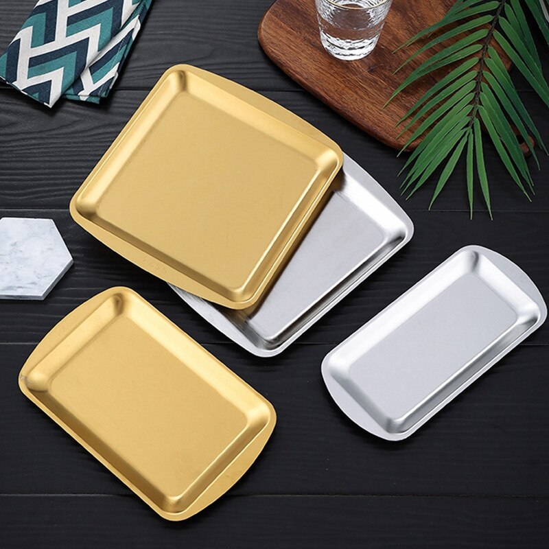 Dinner Plate 304 Stainless Steel Rectangular Plate Korean Barbecue Plate, Sushi Plate, Dessert Tray Storage Tray