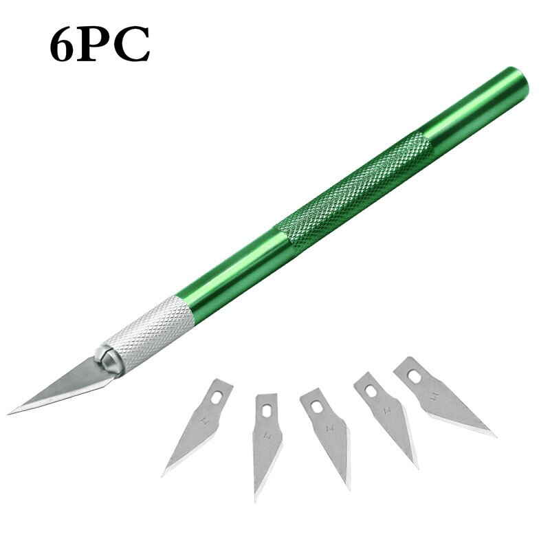 Cortador de bisturí antideslizante, cuchillas de acero inoxidable para manualidades, reparación de PCB, películas de cuero, herramienta multiusos DIY, 6 uds.: Verde