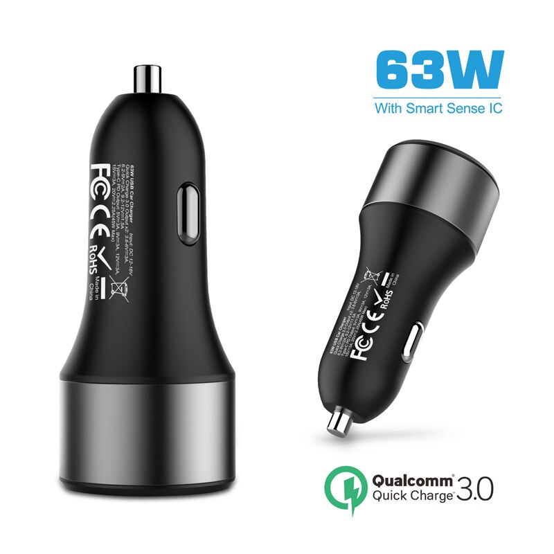 USB C TYPE-C PD 45W Car Charger Fast Charge 3.0 18W 63W Laptop Power Adapter with USB for xiaomi MacBook iPhone 11/X/8 Samsung