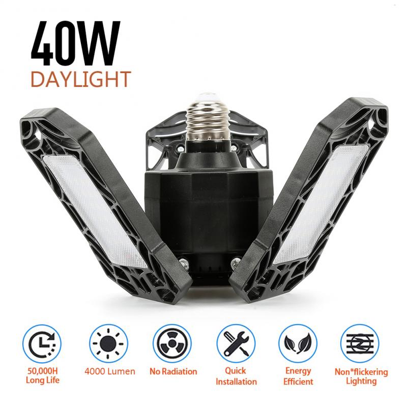 5 Style Deformable Ceiling Light For Home Warehouse Workshop 360 Degrees Three-Leaf Deformation LED Garage Light Folding Lamp: 40W black