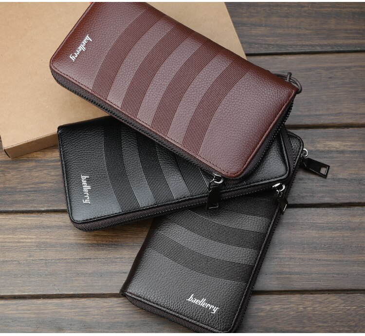 Heren lange portemonnee met meerdere clips van pu-leer met rits, telefoontasje van vintage casual, grote capaciteit portemonnee