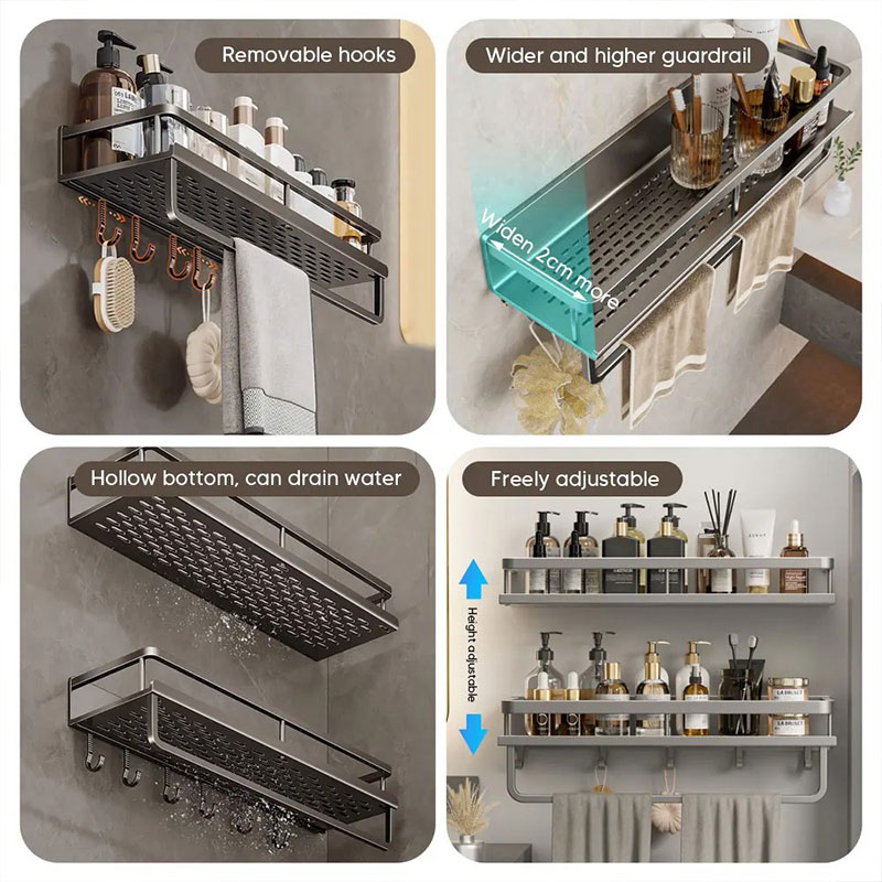 30/40/50CM Punch-Gratis Badkamer Plank Shampoo Rek Aluminium Douche Organizer Zonder Boren Wc plank Badkamer Accessoires