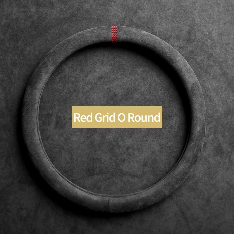 Auto Stuurhoes, Ultra-Dunne, Antislip, D-Vormige Ronde, Ademend, suede Cover Voor Alle Seizoenen Interieur Onderdelen: red grid O shape