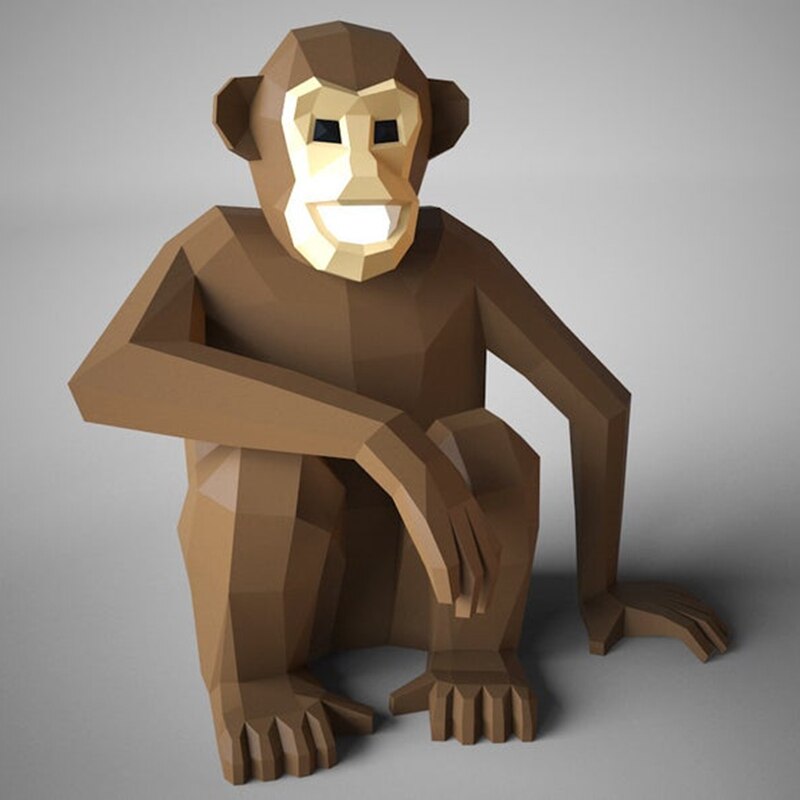 Chimpanzees Monkey DIY Papercraft Animal Paper Model Low Poly Home Decor Ornaments Simulation Model Handmade Toy Video Props